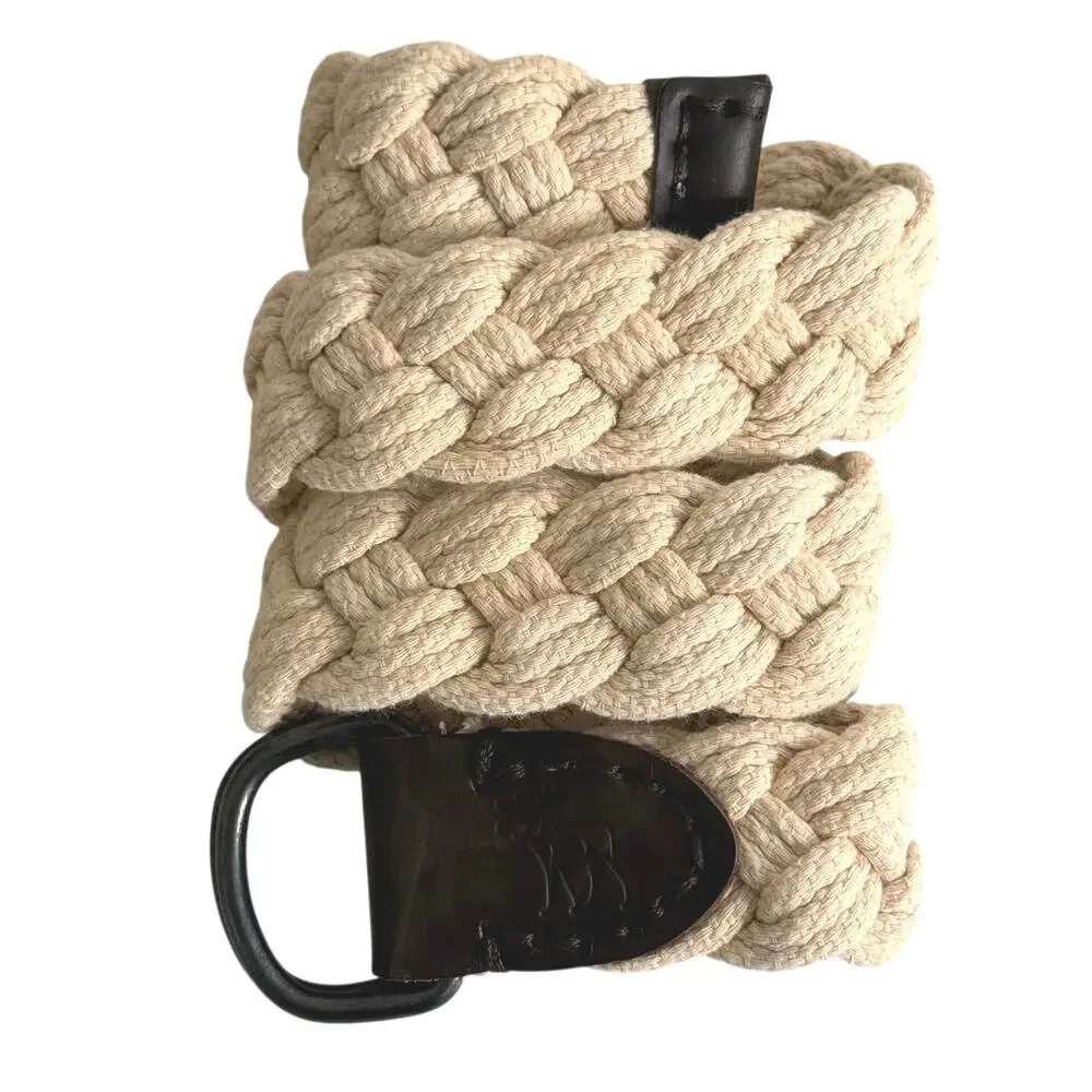 Abercrombie & Fitch woven cotton rope belt featuring brown leather size 28